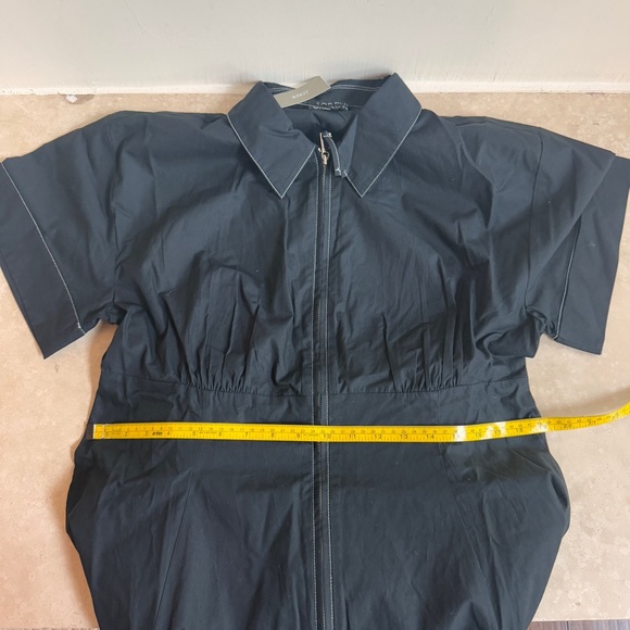 J Crew Black Zip Up Shirt Dress Short Sleeve Midi Women Sz 14 Fit Flare Pockets - Picture 7 of 13